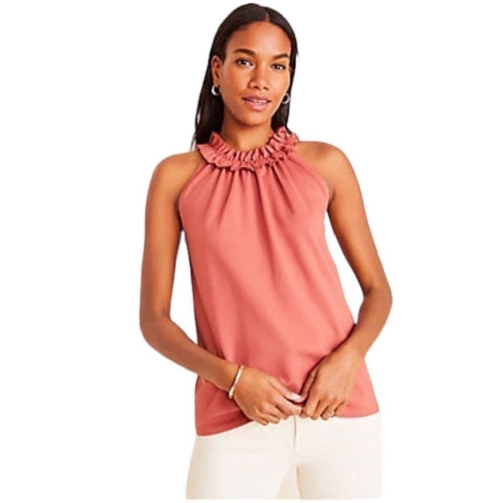 Ann Taylor Ruffle  Ponte Halter Top